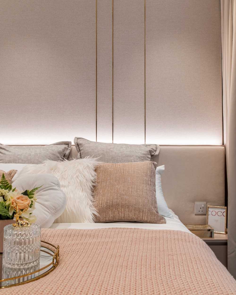 Modern Bedroom with Cove Lighting and Built-in Bed