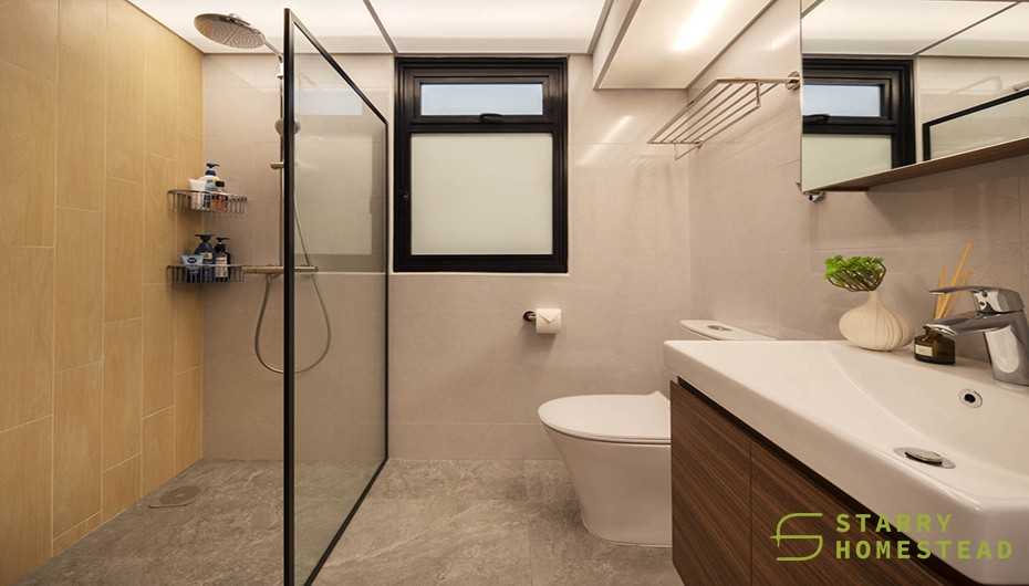 Scandinavian Bathroom with Vanity Counter and Flooring