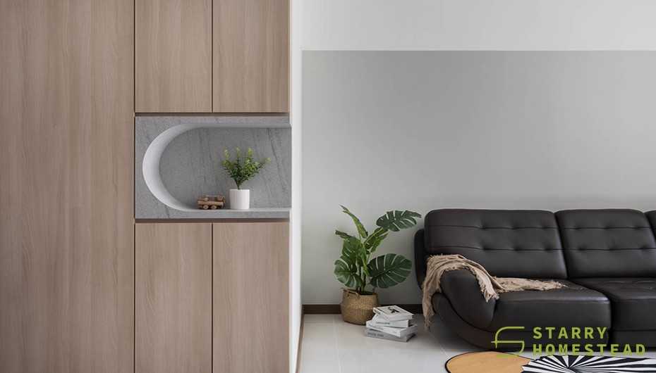 Scandinavian Living Room with Sofa and Display Cabinets