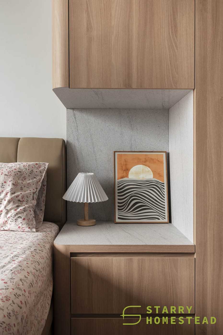 Scandinavian Bedroom with Storage Cabinets and Bed