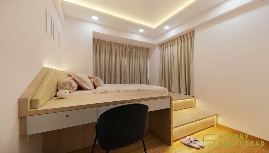 Modern Bedroom with Platform Bed and Downlights