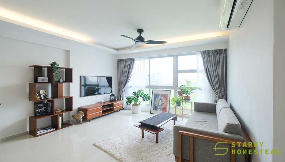 Modern Living Room with TV Console and Cove Lighting