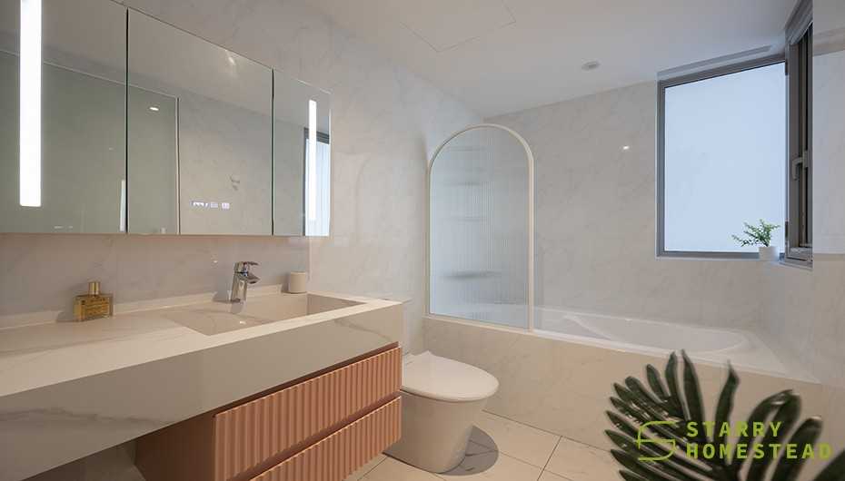 Scandinavian Bathroom with Vanity Counter and Flooring