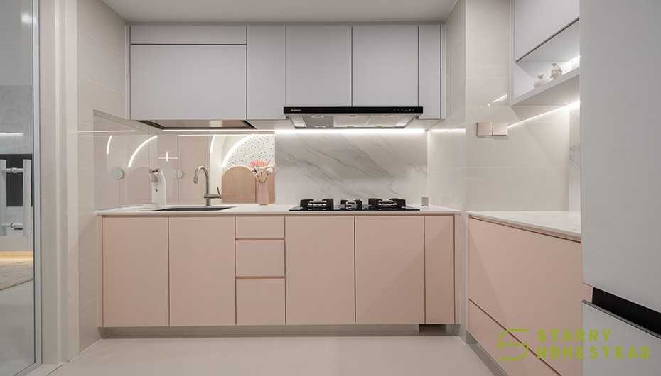 Scandinavian Kitchen with Vanity Counter and Flooring