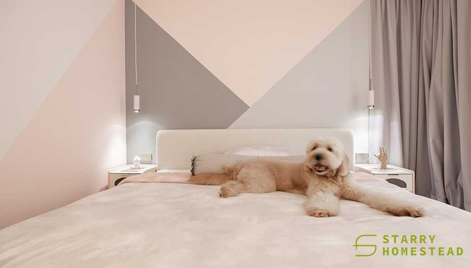 Scandinavian Bedroom with Drop Light and Lighting