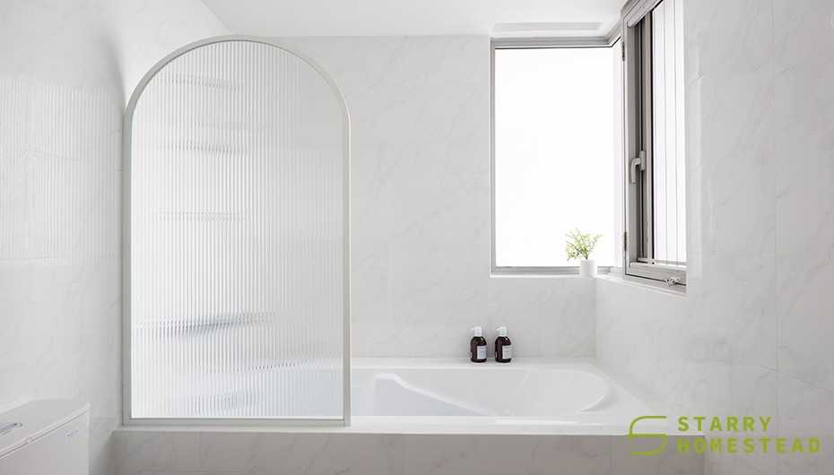 Scandinavian Bathroom with Bathtub and Flooring