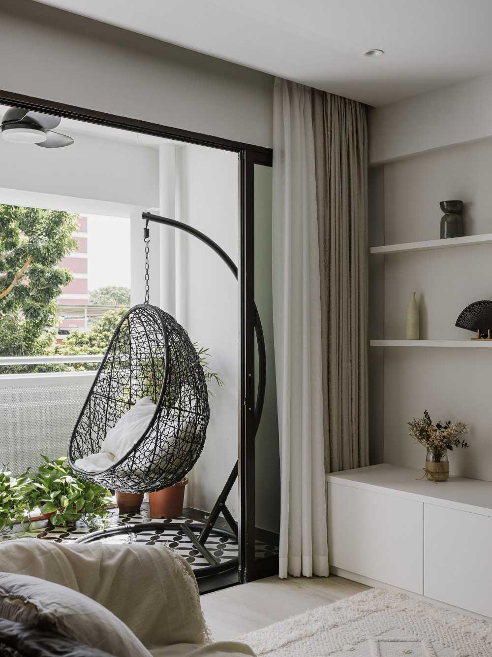 Modern Balcony with Window Seat and Window Shutters