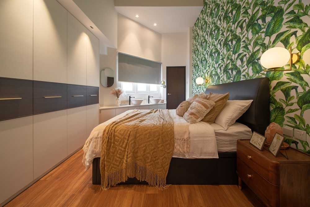 Modern Bedroom with Cove Lighting and Built-in Bed