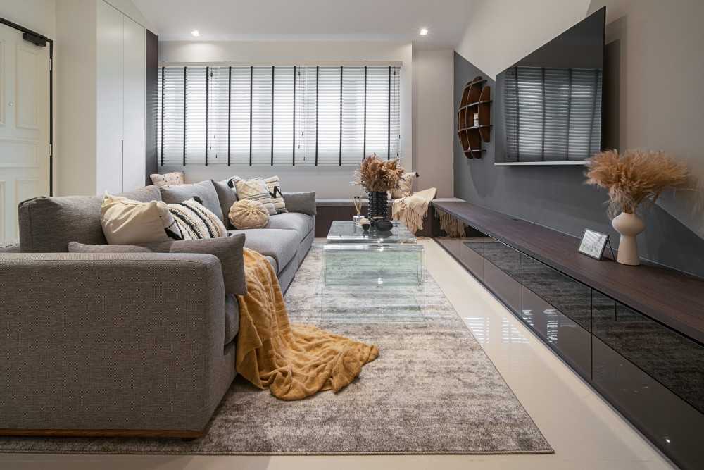 Modern Living Room with TV Console and Feature Wall