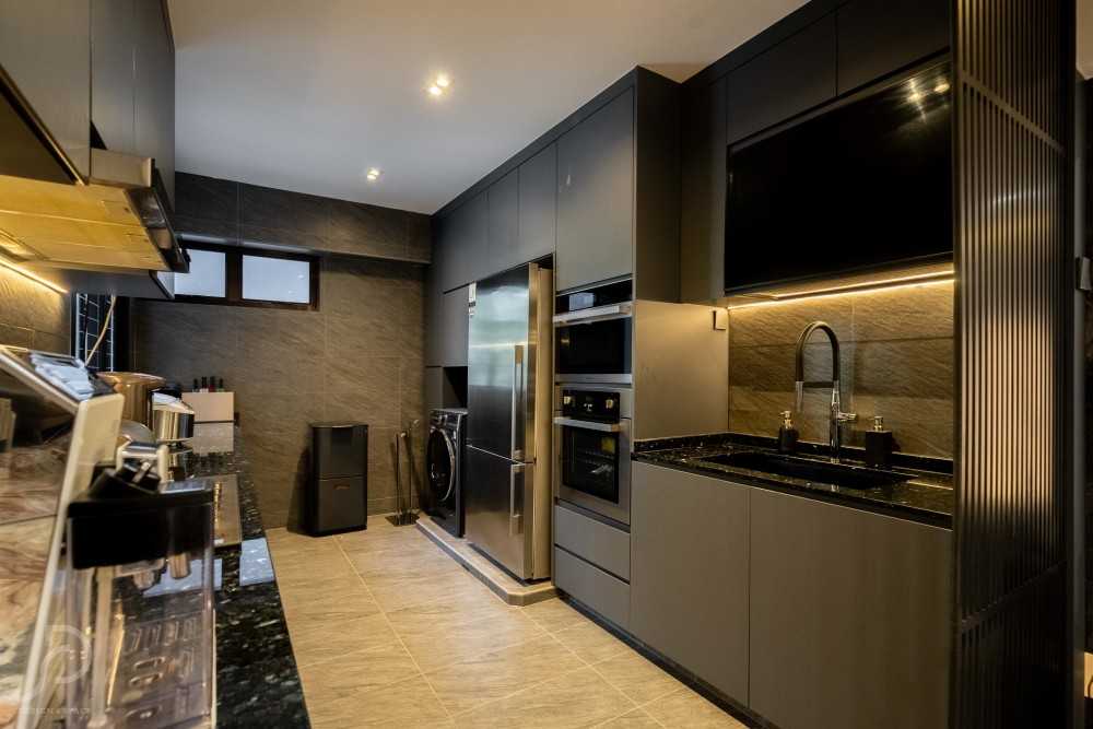 Modern Kitchen with Marble Floor and Wood Flooring