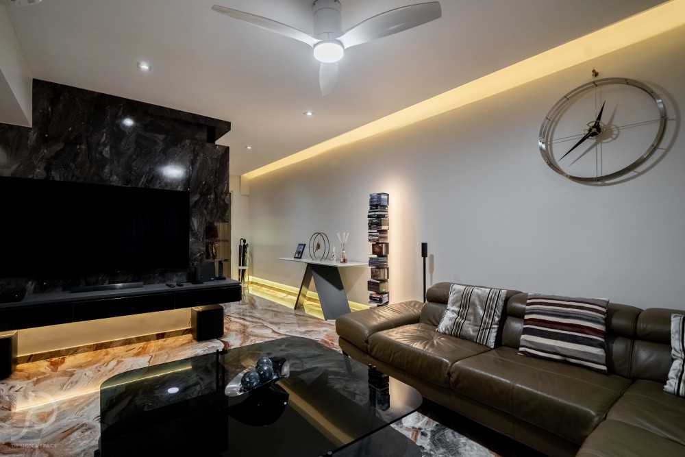 Modern Living Room with Marble Floor and Sofa