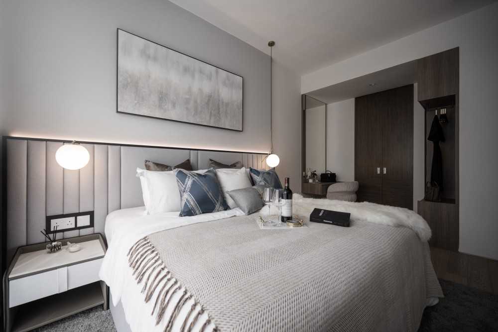 Contemporary Bedroom with Built-in Bed and Bedside Table
