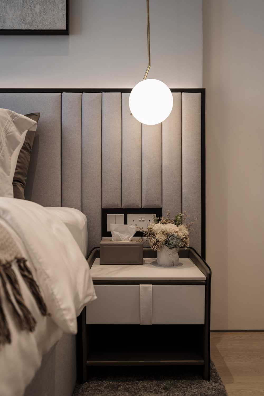 Contemporary Bedroom with Built-in Bed and Bedside Table