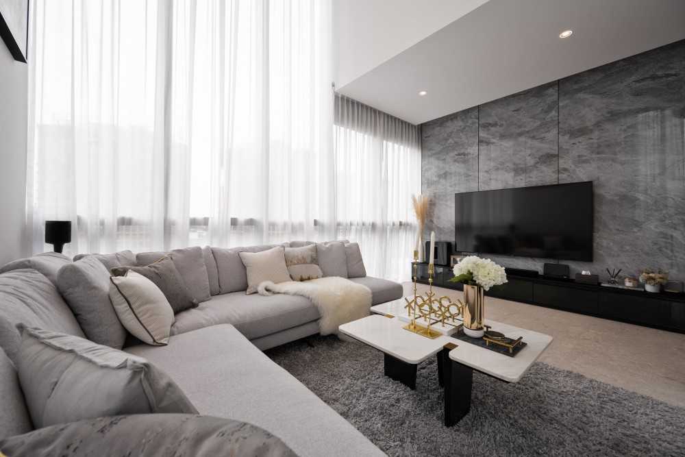 Contemporary Living Room with Feature Wall and Sofa