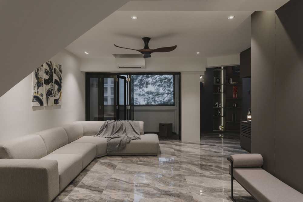 Modern Living Room with Marble Floor and Artwork