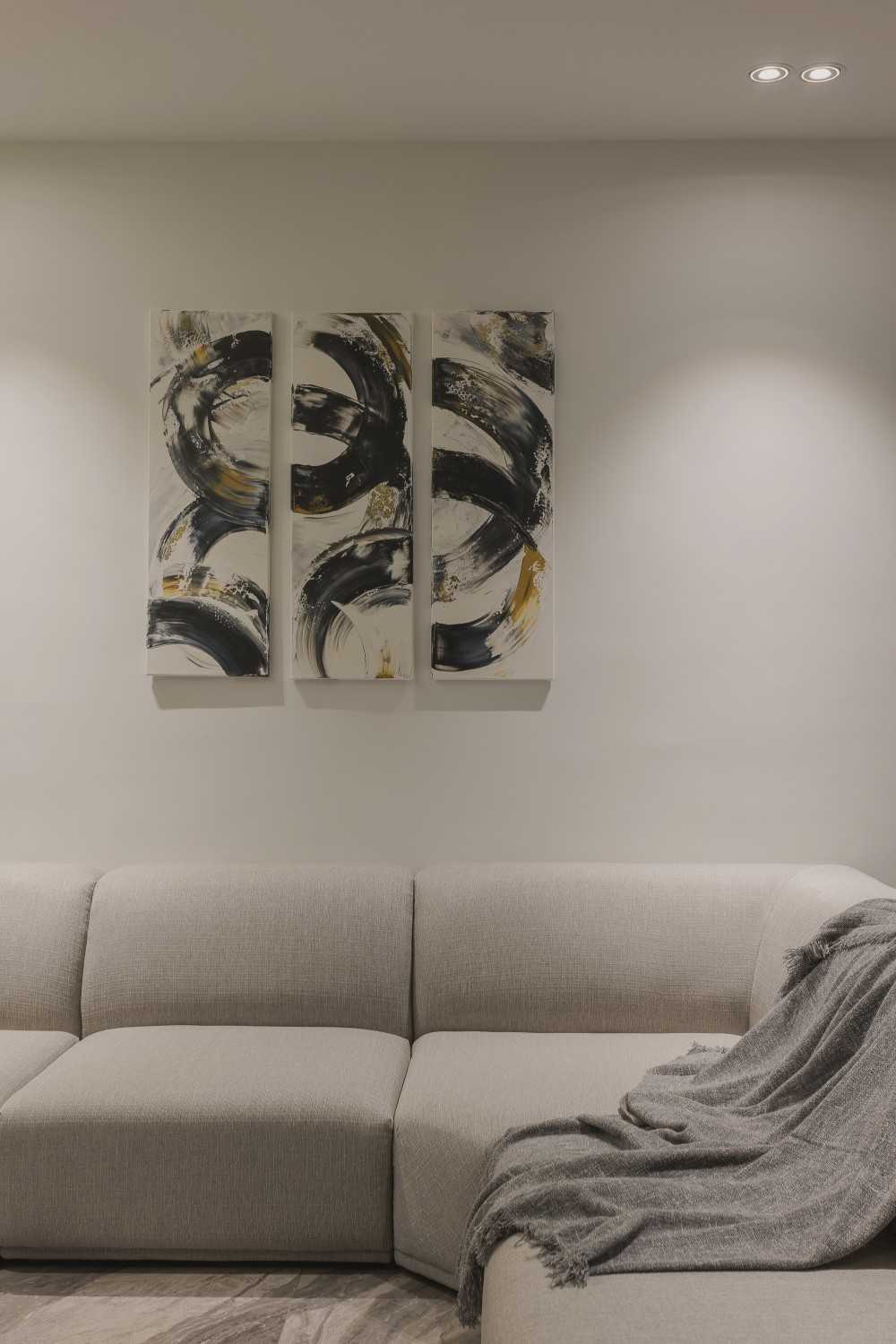 Modern Living Room with Marble Floor and Drop Light