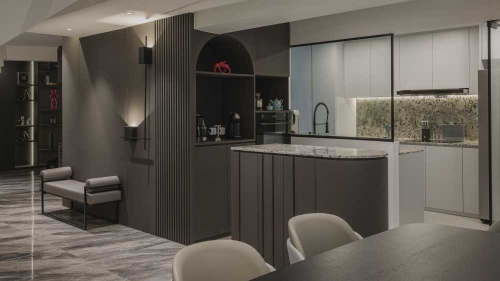 Modern Pantry with Bar Counter and Drinkware