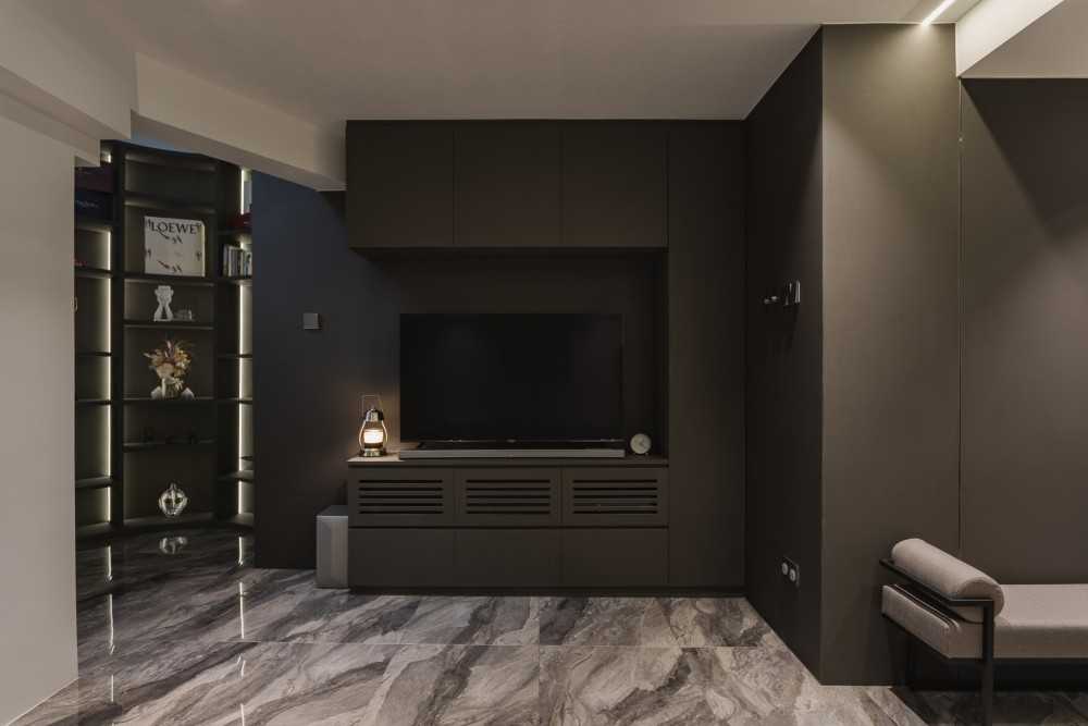 Modern Living Room with Marble Floor and Artwork