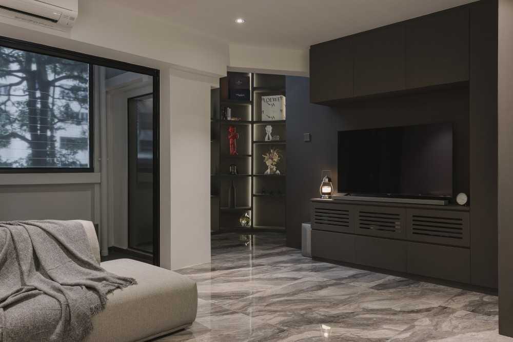 Modern Living Room with Marble Floor and Sofa