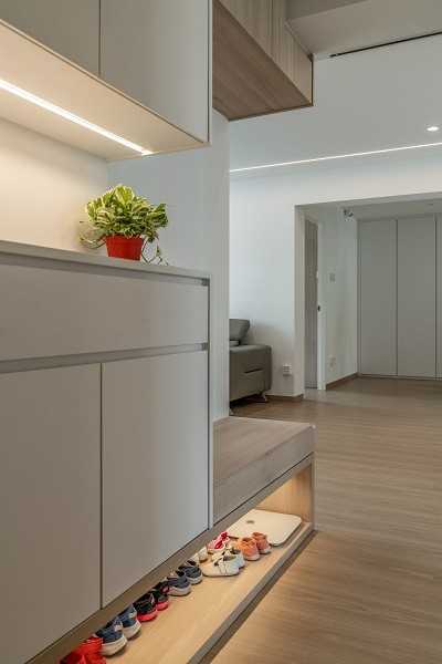 Scandinavian Entryway with Seating Bench and Shoe Rack