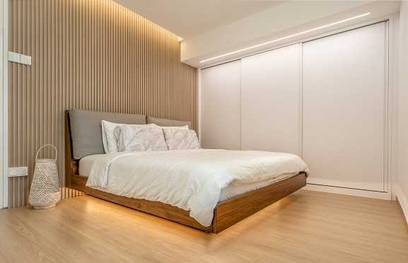 Scandinavian Bedroom with Vinyl Flooring and Wardrobe