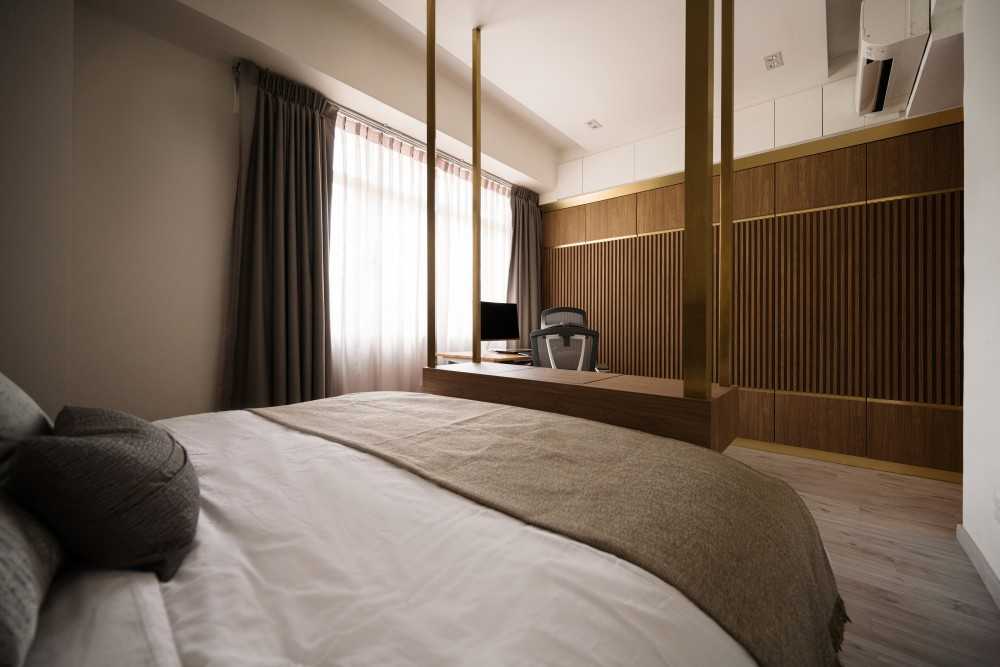 Transitional Bedroom with Bedside Table and Bedroom Dresser