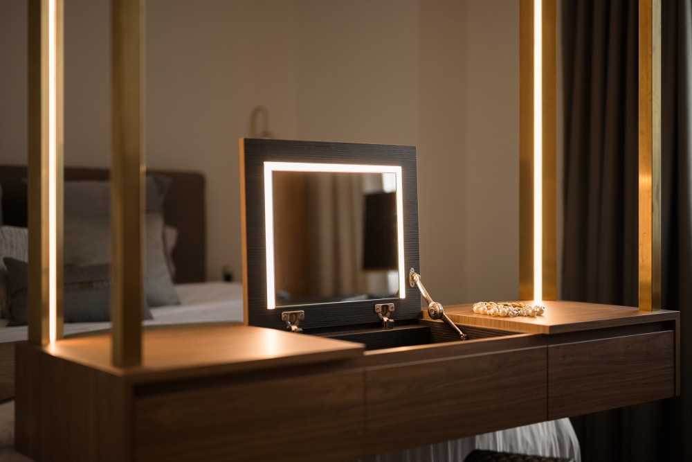 Transitional Bedroom with Bedside Table and Bedroom Dresser