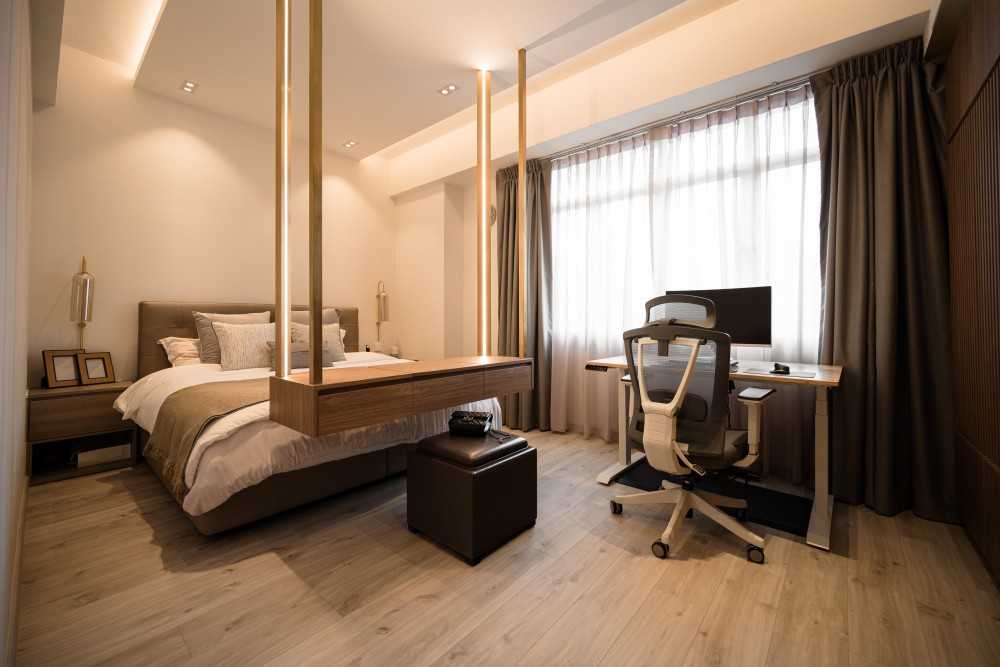 Transitional Bedroom with Cove Lighting and Bedside Table