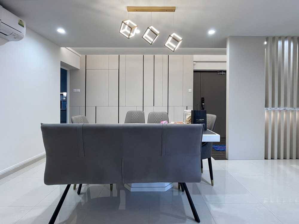 Scandinavian Dining Room with Dining Table and Storage Cabinets