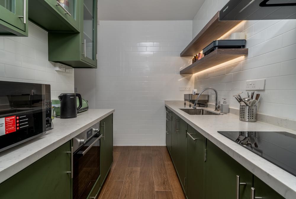 Contemporary Kitchen with Kitchen Island and Kitchen Accessories