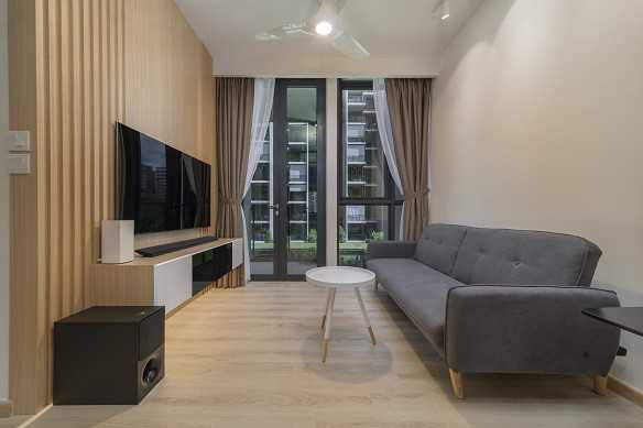 Scandinavian Living Room with Vinyl Flooring and TV Console