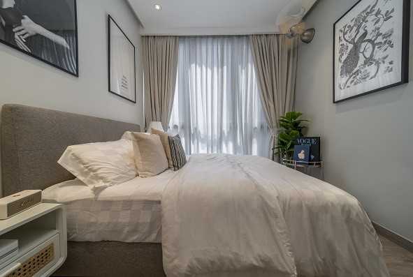 Scandinavian Bedroom with Vinyl Flooring and Ceiling Light