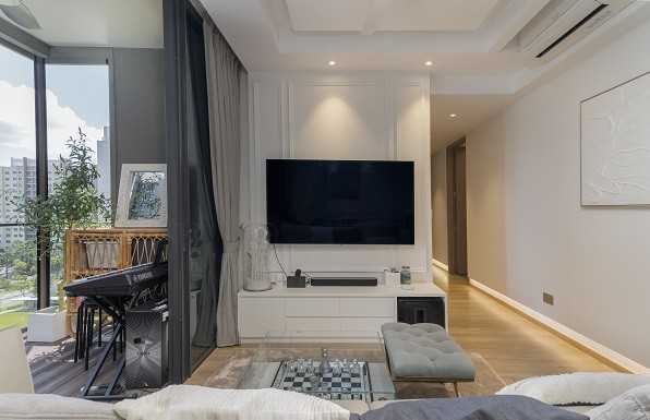 Scandinavian Living Room with Vinyl Flooring and TV Console