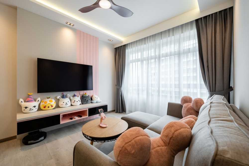 Contemporary Living Room with TV Console and Sofa