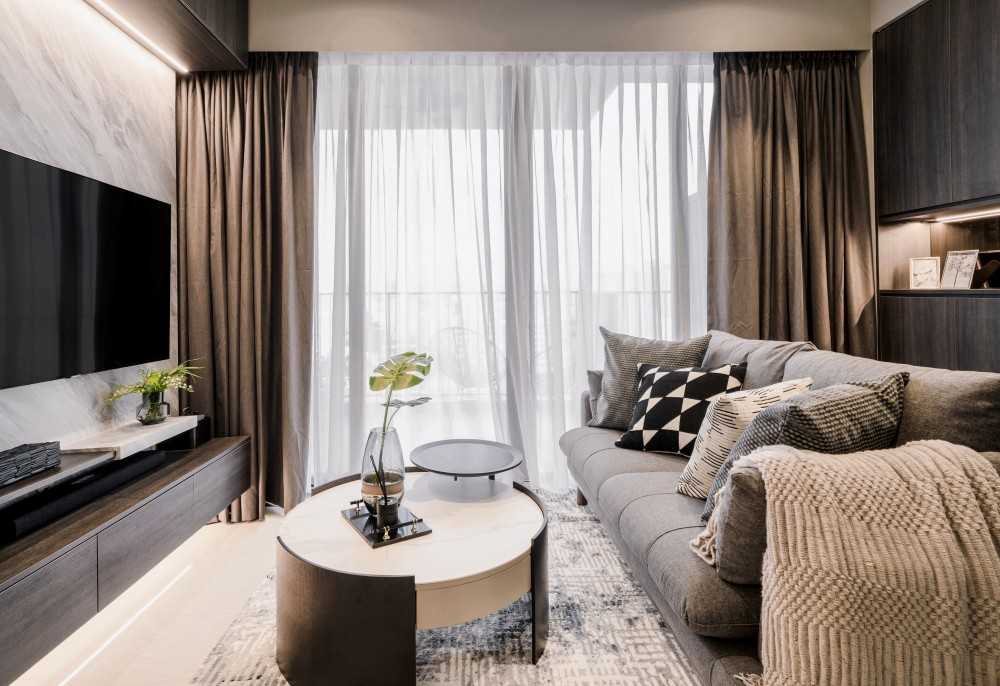 Contemporary Living Room with TV Console and Feature Wall