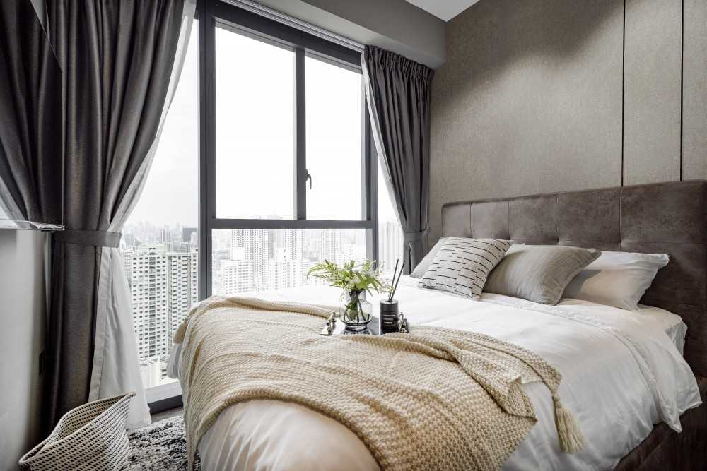 Contemporary Bedroom with Cove Lighting and Built-in Bed
