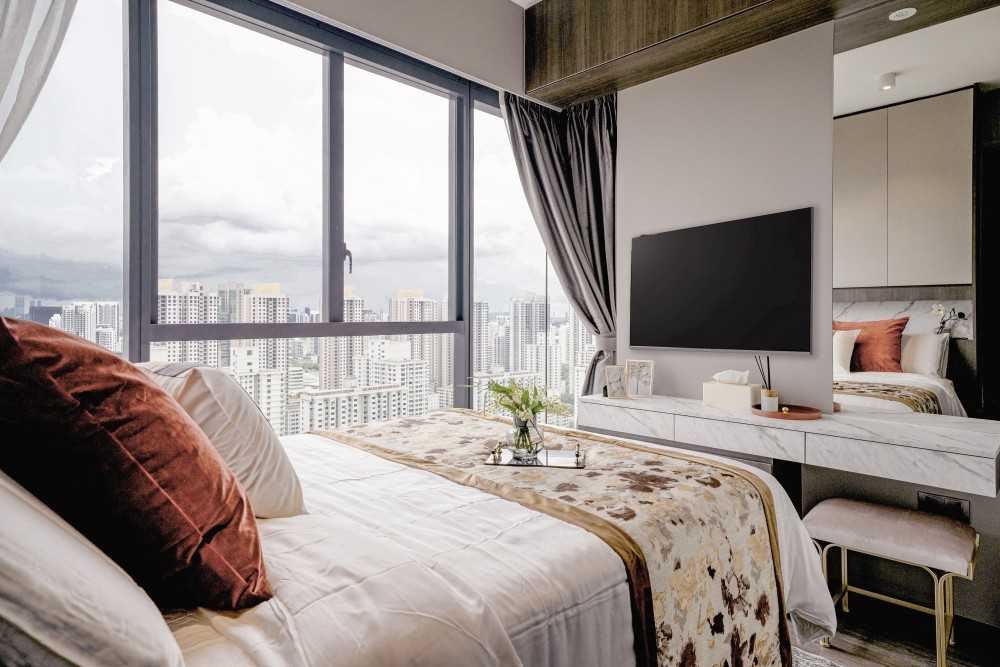 Contemporary Bedroom with Cove Lighting and Bedroom Dresser