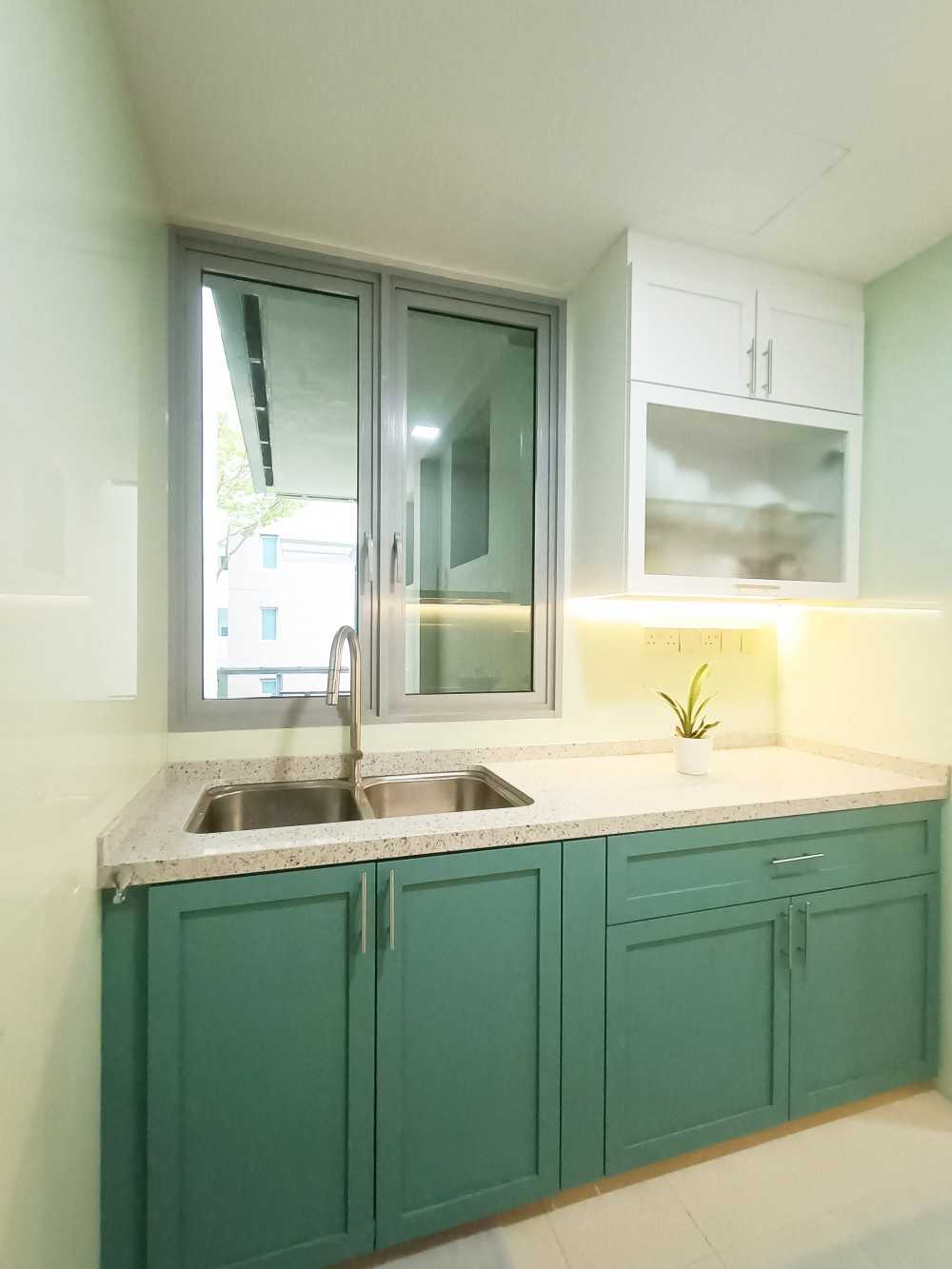 Transitional Kitchen with Countertop and Kitchen Window