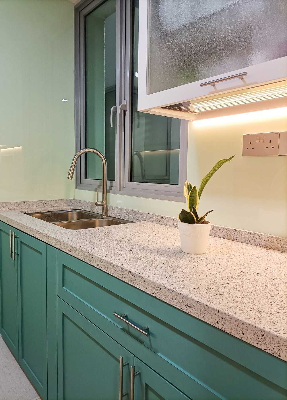 Transitional Kitchen with Countertop and Kitchen Window