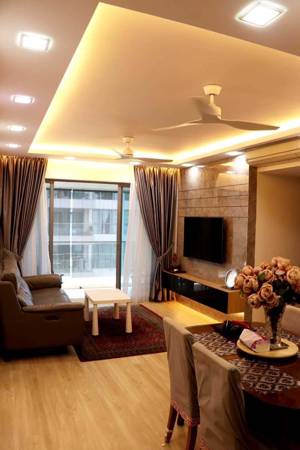 Transitional Living Room with TV Console and Feature Wall