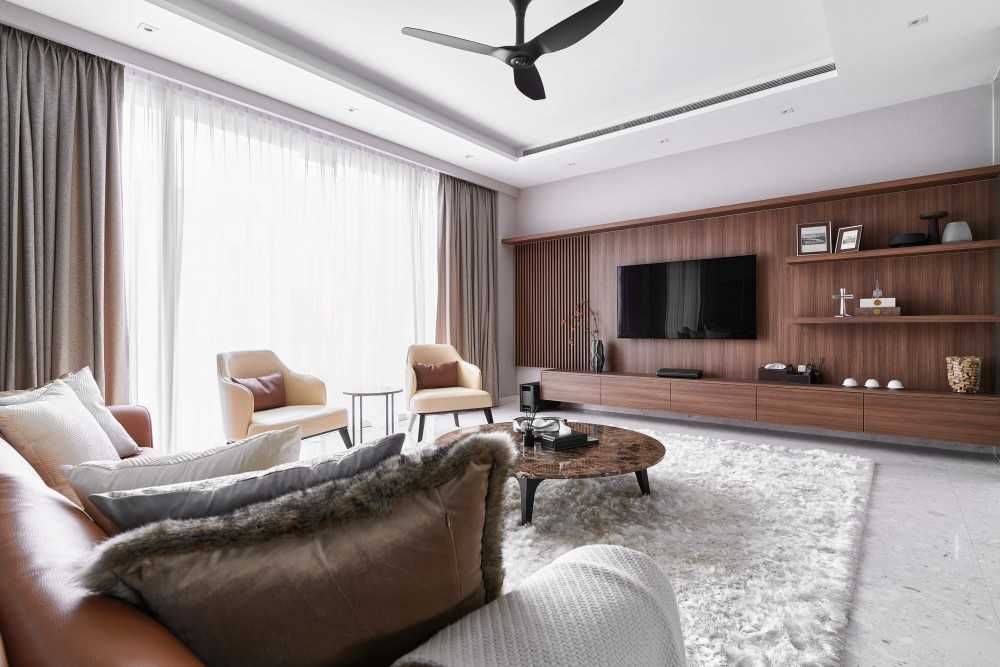 Contemporary Living Room with TV Console and Feature Wall