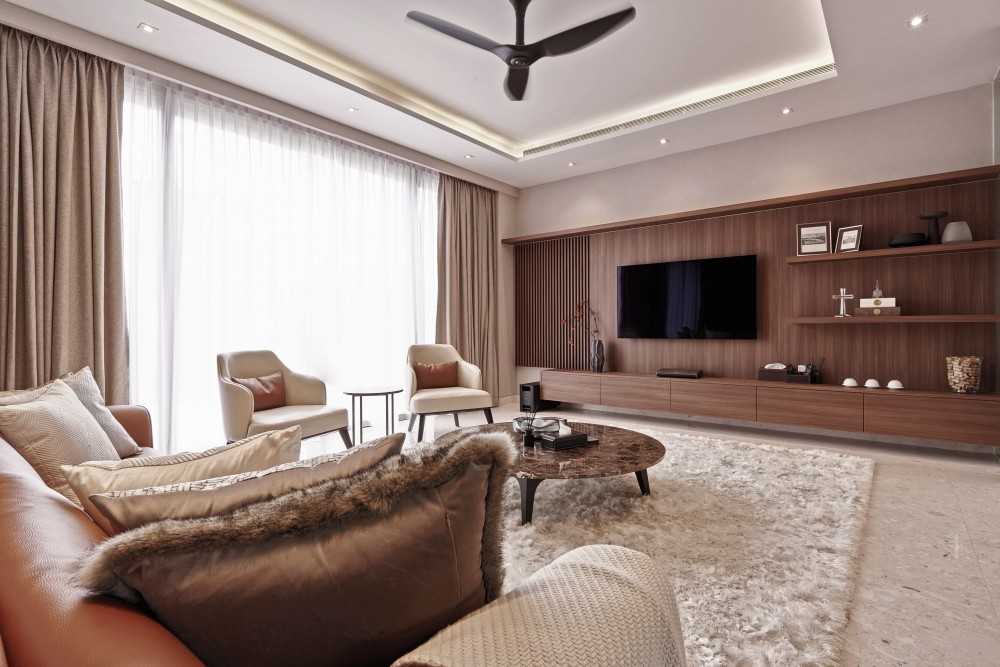 Contemporary Living Room with TV Console and Feature Wall