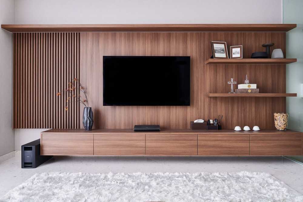 Contemporary Living Room with TV Console and Feature Wall