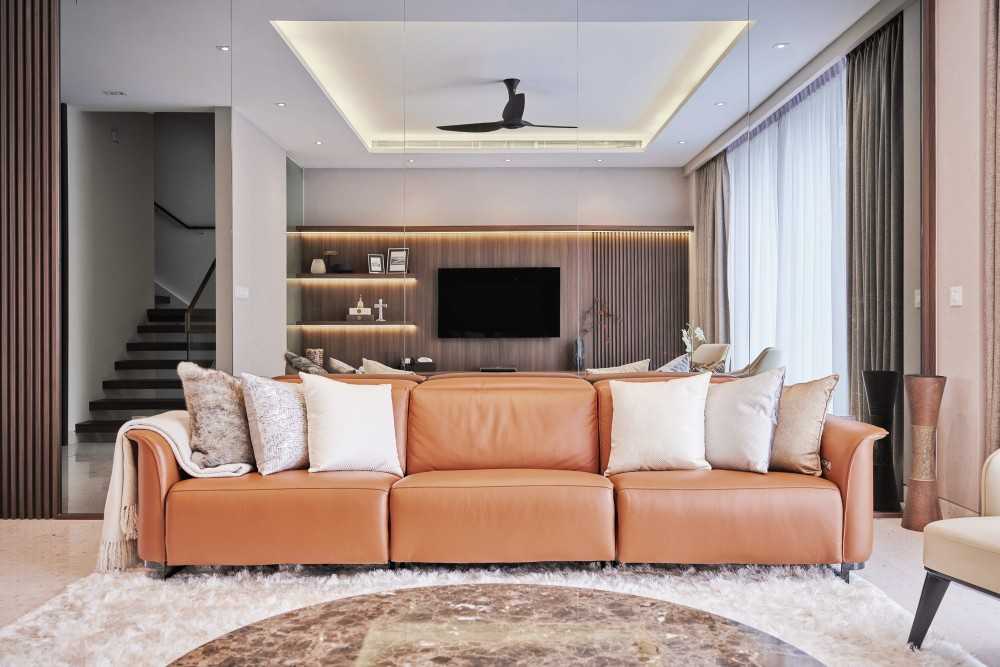 Contemporary Living Room with TV Console and Feature Wall