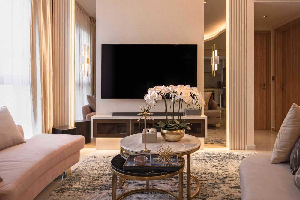 Modern Living Room with TV Console and Mirror
