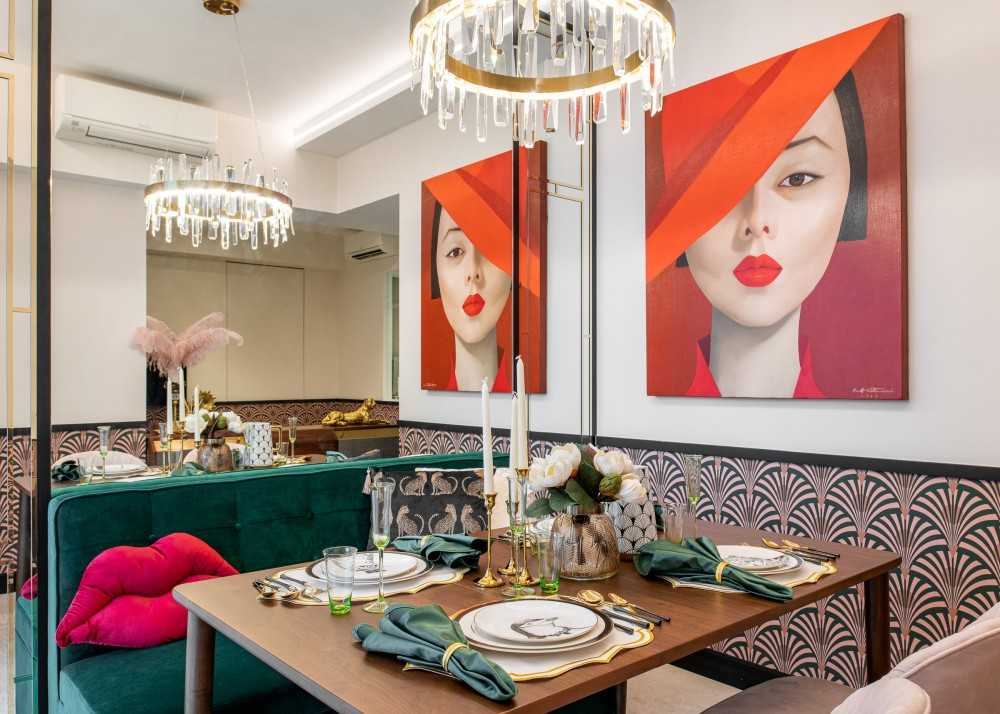 Eclectic Dining Room with Dining Table and Tableware