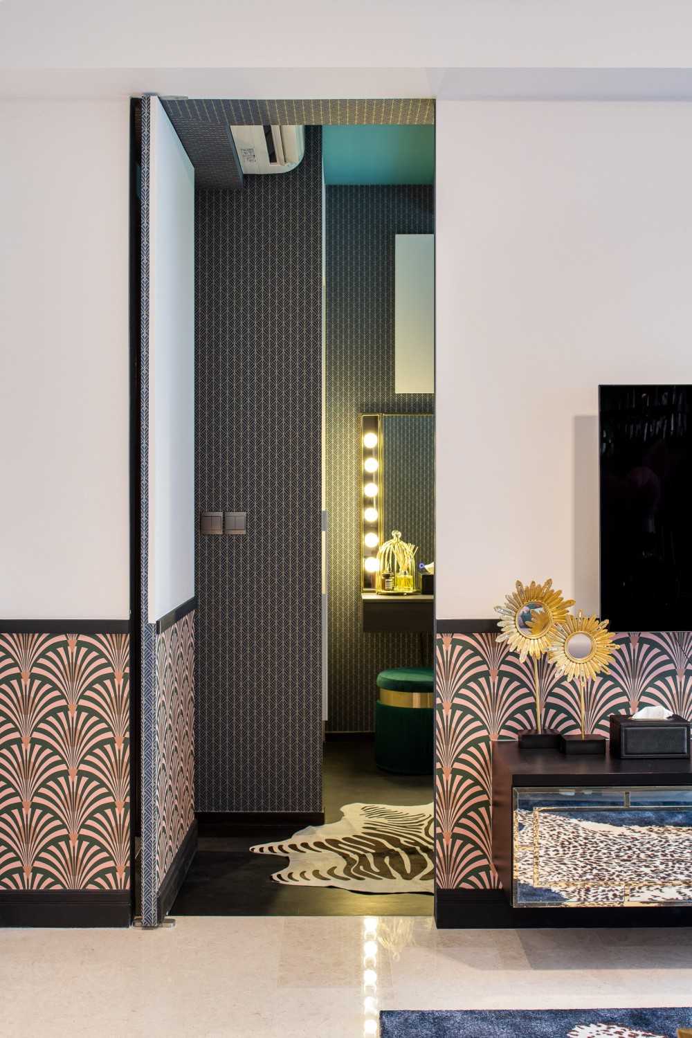 Eclectic Living Room with TV Console and Feature Wall