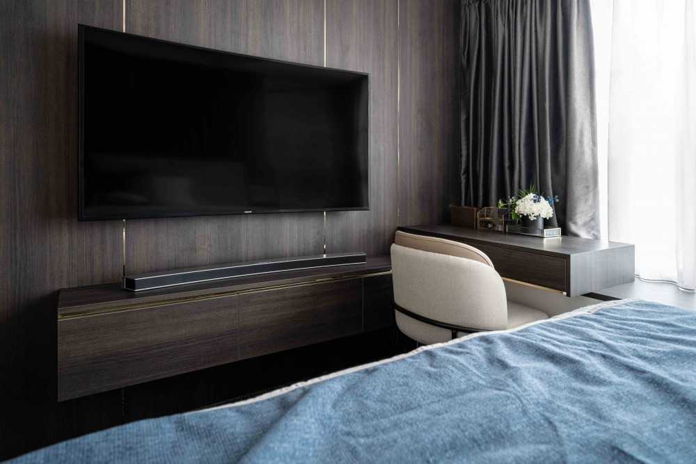 Modern Bedroom with Cove Lighting and Built-in Bed