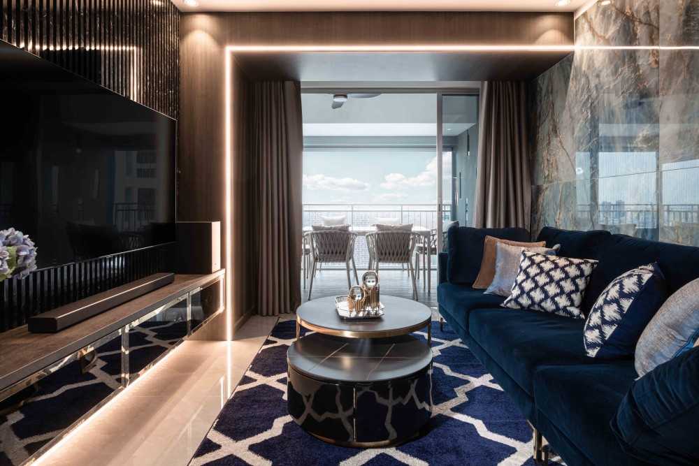 Modern Living Room with Feature Wall and Cove Lighting