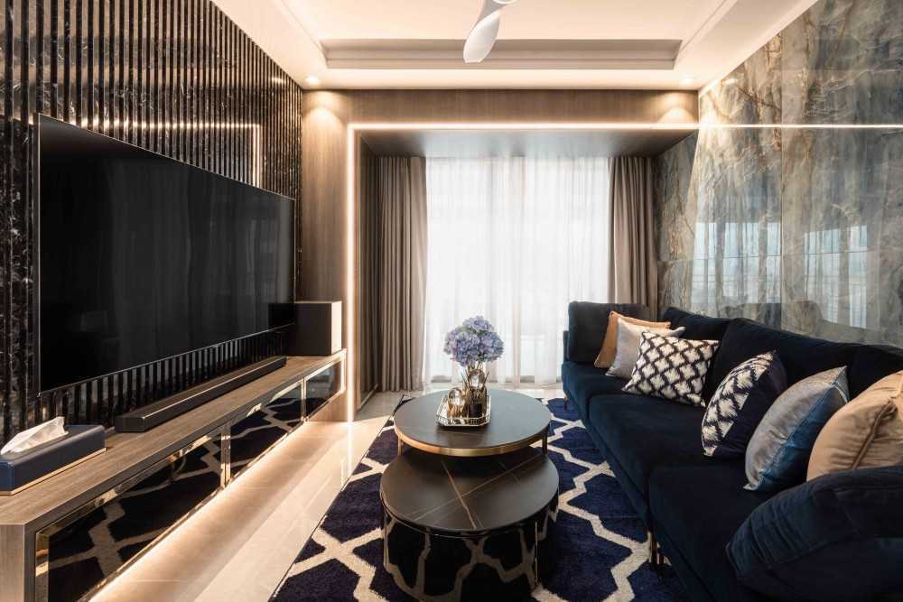 Modern Living Room with TV Console and Feature Wall